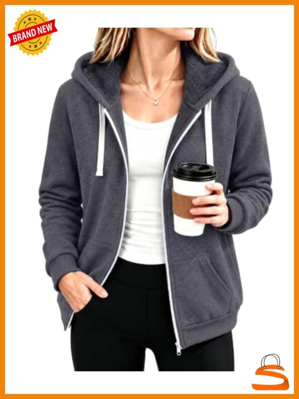 Women's Sherpa Fleece Lined Zip Up Hoodie Sweatshirt Jacket